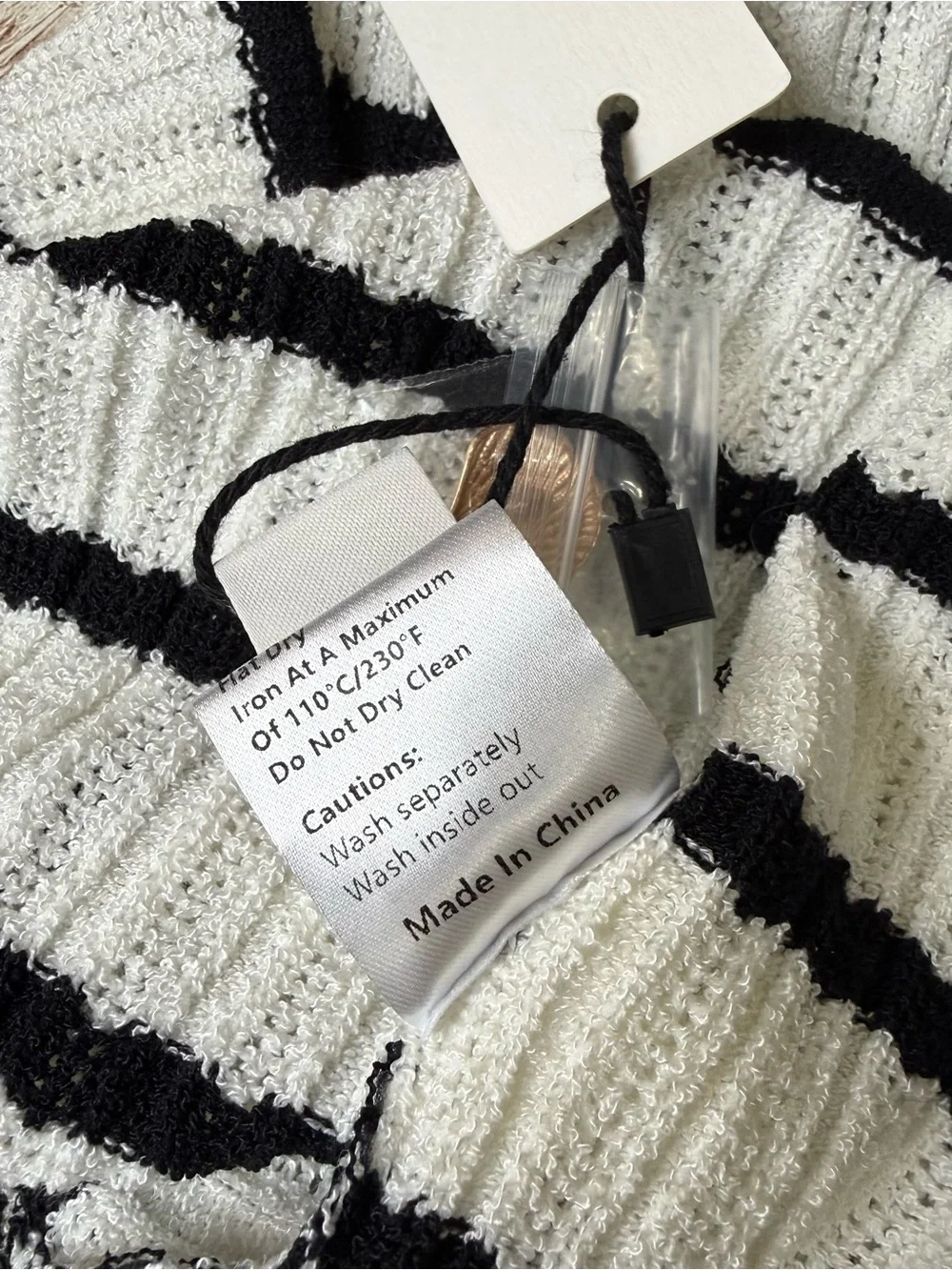 Commense Black Off White Striped Knit Midi Dress Small NWT Gold Button Front